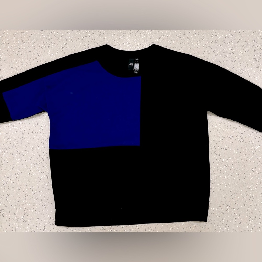 Adidas Blue/Black Color-Block Unisex Long Sleeve Knit Pull Over (L)